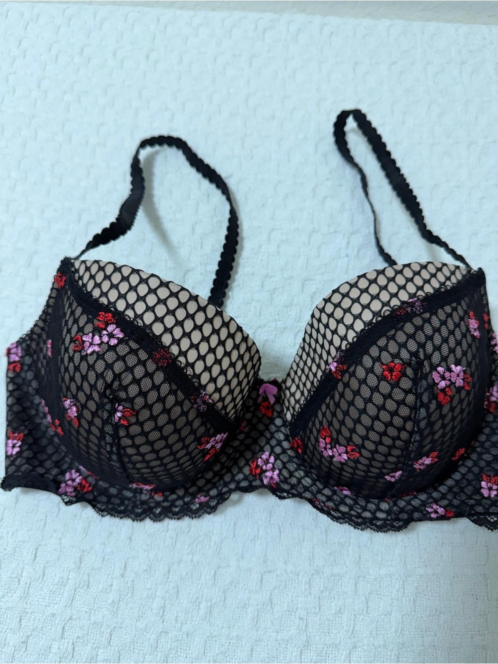 Victoria's Secret Black Mesh Floral Embroidered Underwire Bra